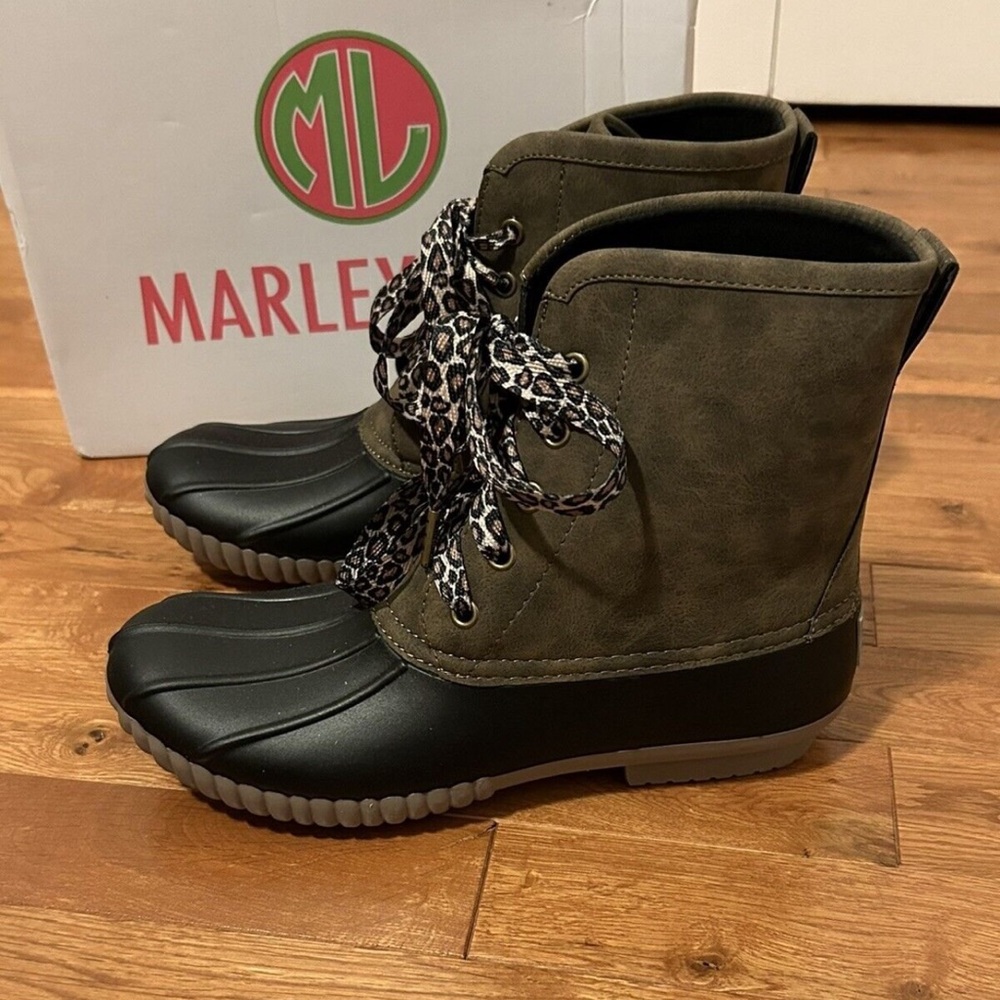 New! Marley Lilly Leopard Duck Boots Brown Blk Lace Up Women's Size 8